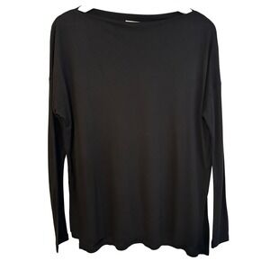 Vince Lightweight Long Sleeve Boat Neck Tunic Top Small Black Relaxed Minimalist